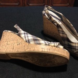 American Eagle Cork Espadrilles Wedge Plaid Fabric